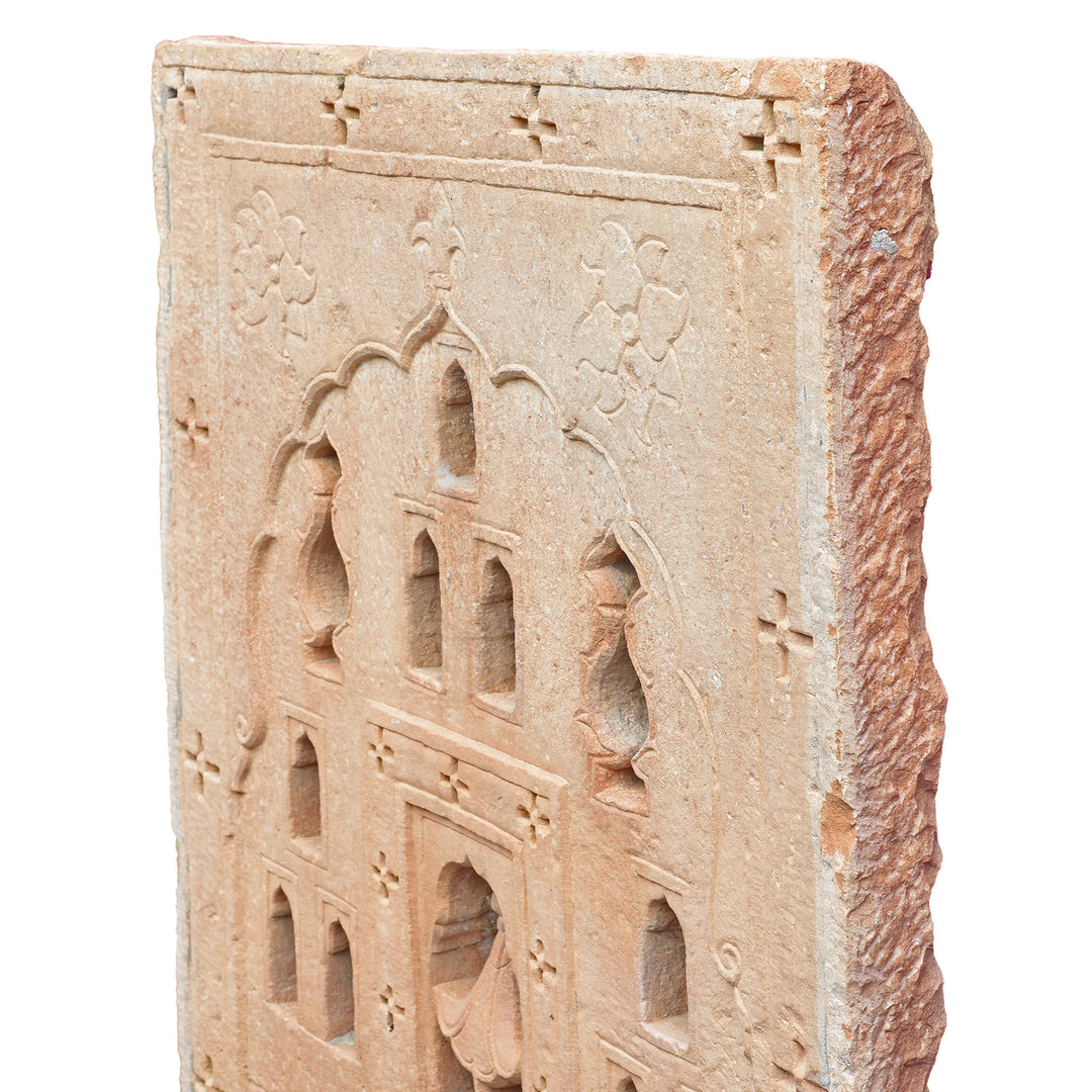 Angled VIew Of Carved Mughal Stone Panel From Rajasthan | Indigo Antiques