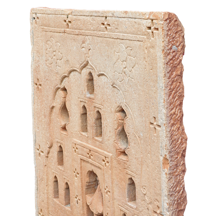 Angled VIew Of Carved Mughal Stone Panel From Rajasthan | Indigo Antiques