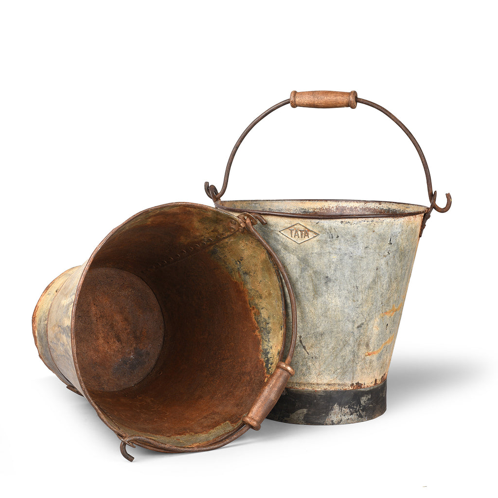 Large Vintage Galvanized Bucket From Rajasthan - Ca 1950