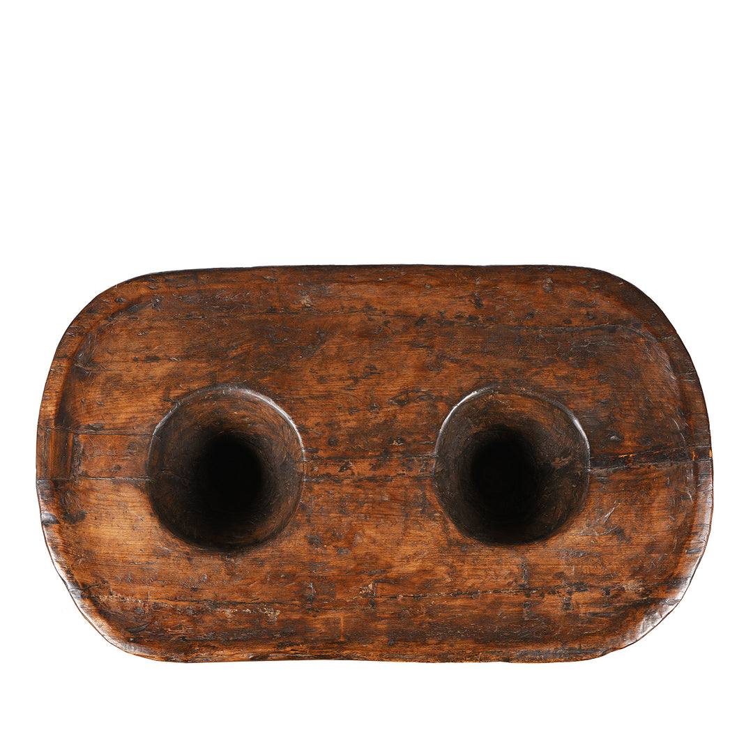 Birdseye view of an Antique Tribal Teak Wood Mortar From Nagaland | Indigo Antiques