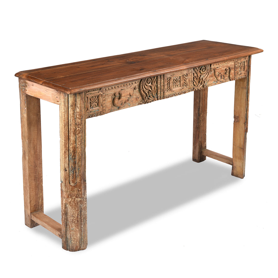 Angled View Of Painted Reclaimed Teak Console Table | Indigo Antiques
