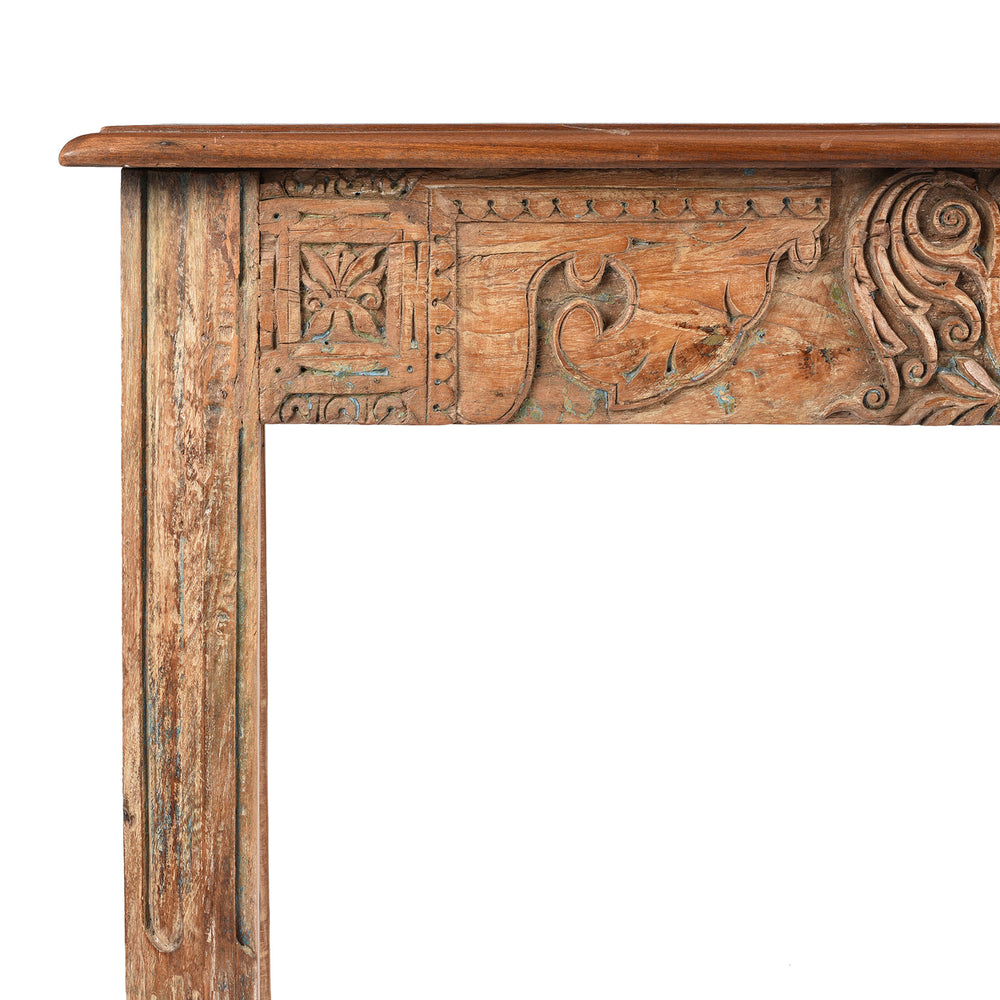 Corner Detail From Painted Reclaimed Teak Console Table | Indigo Antiques