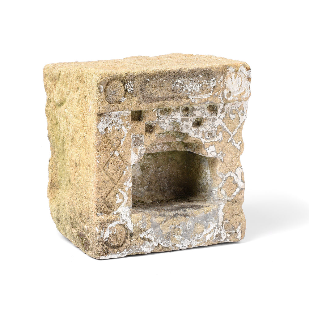 Angled View Of Antique Stone Lamp Niche From Gujarat - 19th Century | Indigo Antiques