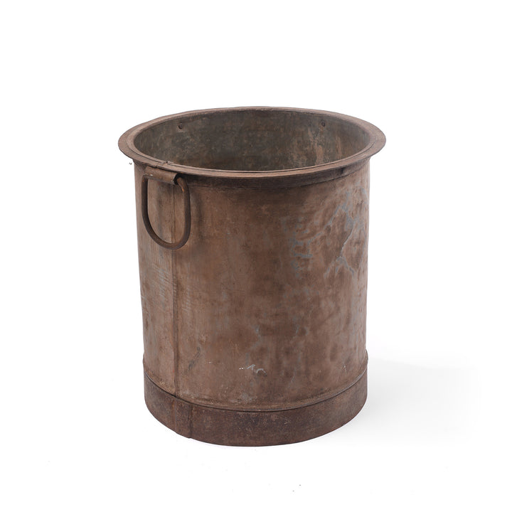 Angled View Of Vintage Galvanised Water Pot Planter - Ca 75 Yrs Old | Indigo Antiques