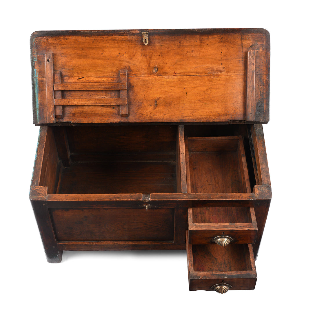 Interior Of Antique Old Teak Low Desk From Gujarat - Ca 1920 | Indigo Antiques
