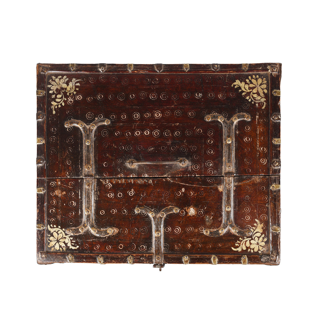 Top Down View Of Antique Teak Merchants Box From Rajasthan | Indigo Antiques