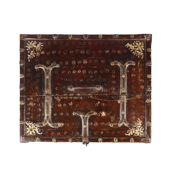 Top Down View Of Antique Teak Merchants Box From Rajasthan | Indigo Antiques