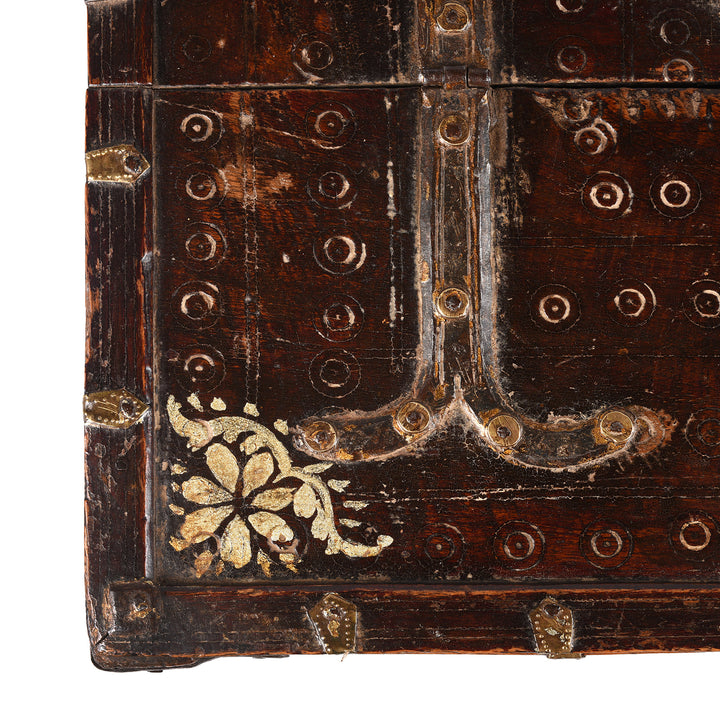 Corner Detail From Antique Teak Merchants Box From Rajasthan | Indigo Antiques