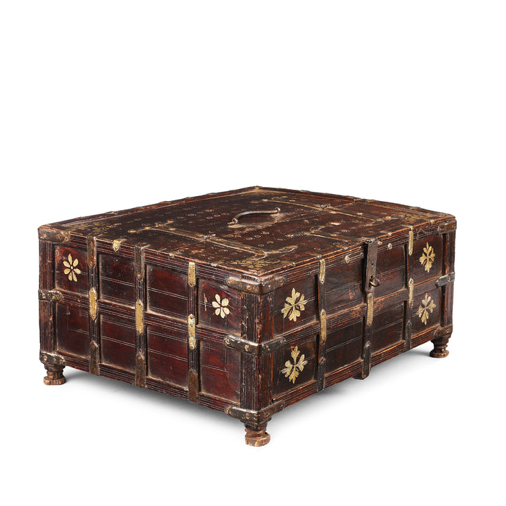 Angled View Of Antique Teak Merchants Box From Rajasthan | Indigo Antiques