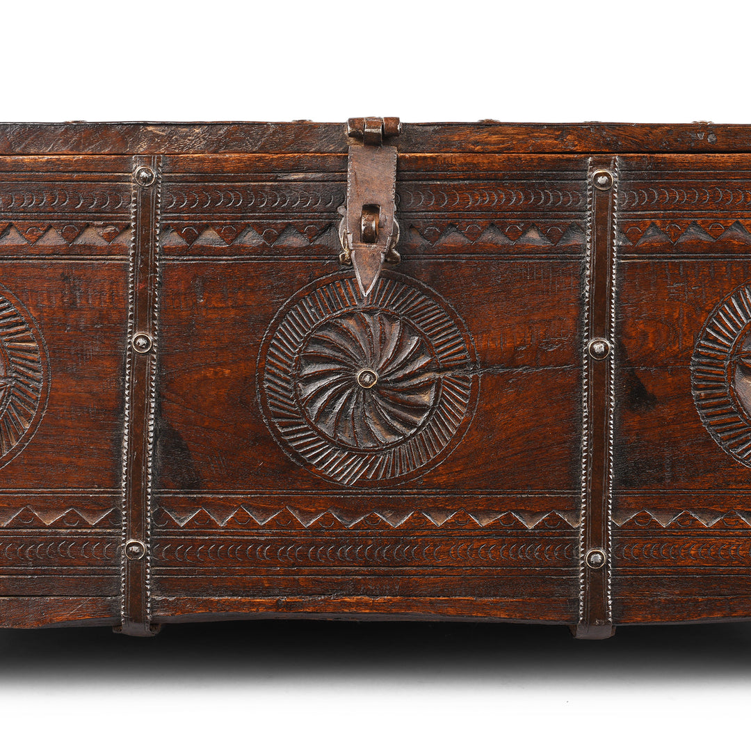 Carving Detail From Antique Chip Carved Teak Merchants Box From Rajasthan | Indigo Antiques