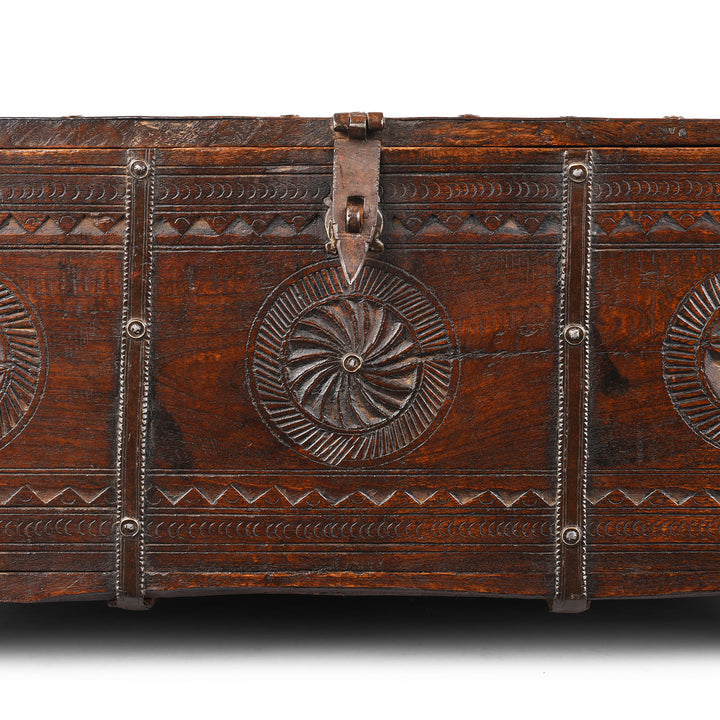 Carving Detail From Antique Chip Carved Teak Merchants Box From Rajasthan | Indigo Antiques