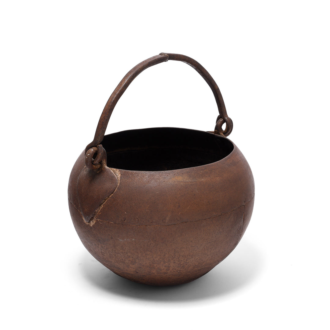 Angled View Of Antique Iron Well Pot From The Punjab - Circa 19th Century | Indigo Antiques