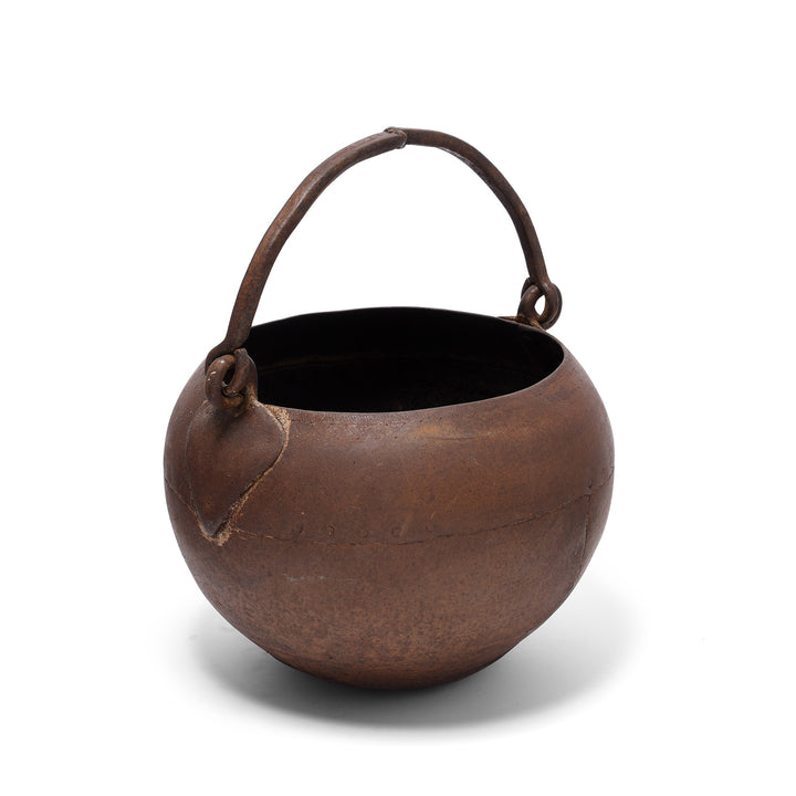 Angled View Of Antique Iron Well Pot From The Punjab - Circa 19th Century | Indigo Antiques