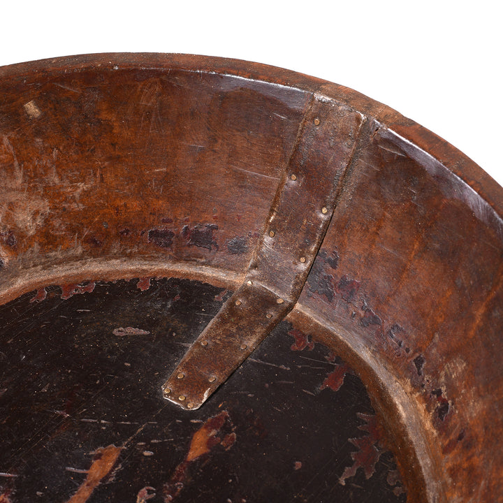 Repair Detail From Old Carved Cedar Bowl From Himachal Pradesh - Ca 1930's | Indigo Antiques