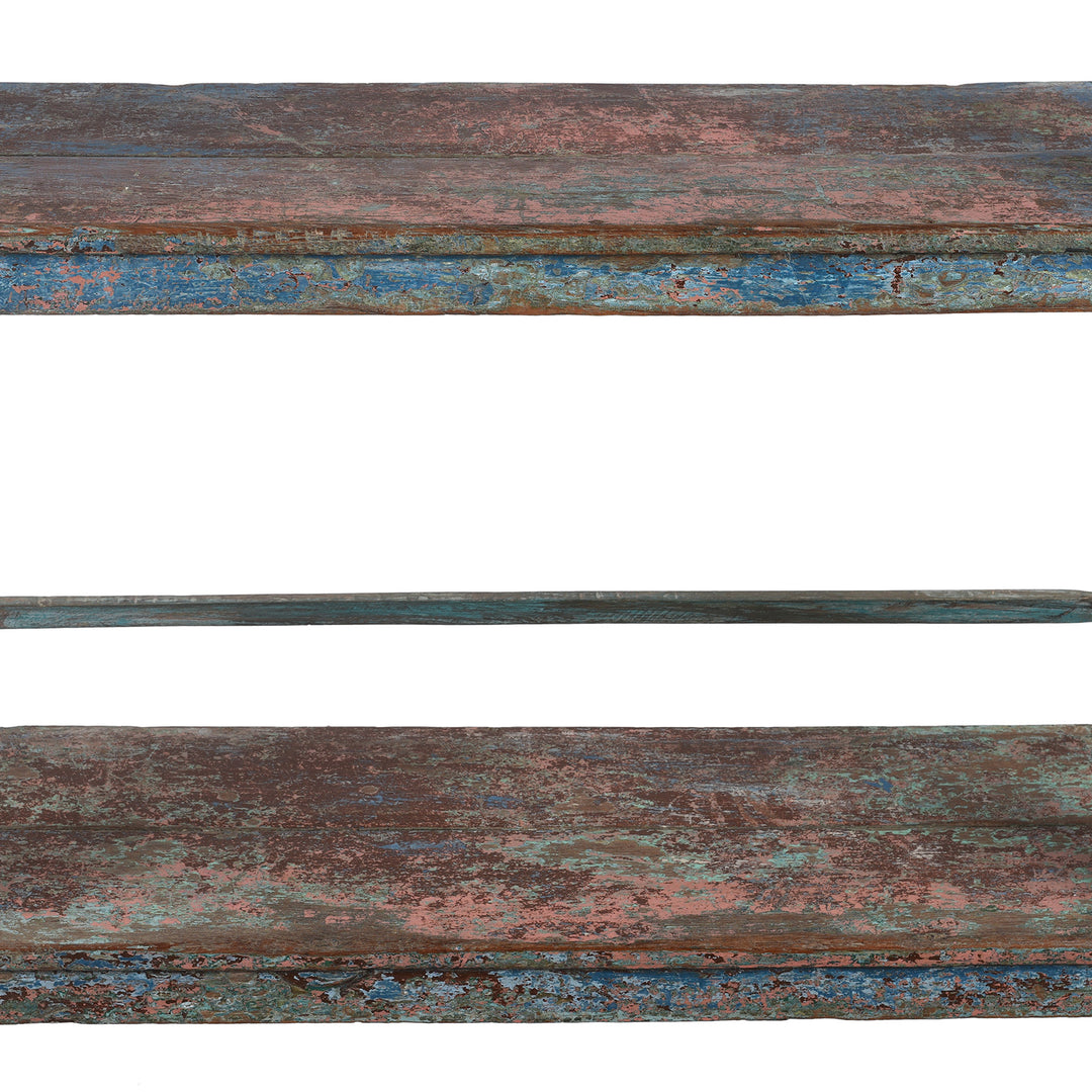 Shelf Detail From Antique Blue Slatted Teakwood Shelf From Rajasthan - Ca 1930 | Indigo Antiques