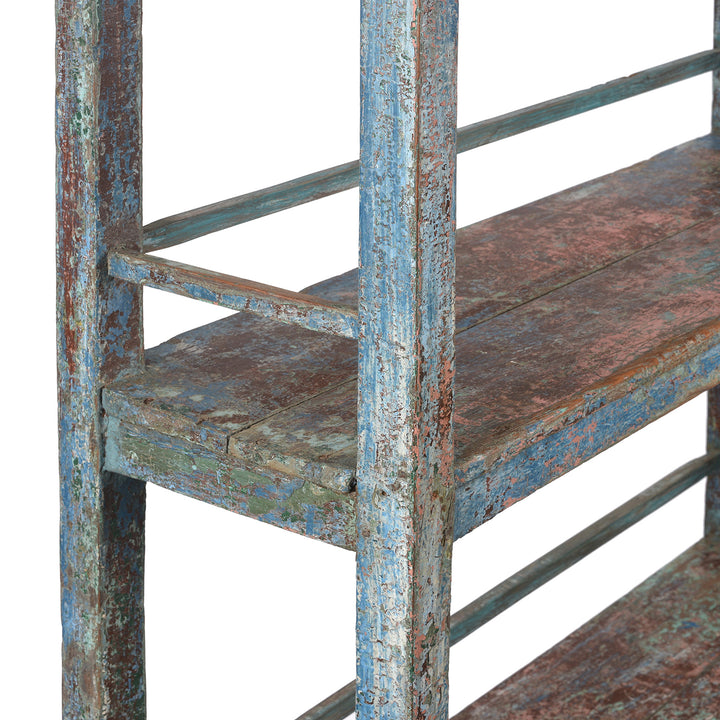 Frame Detail From Antique Blue Slatted Teakwood Shelf From Rajasthan - Ca 1930 | Indigo Antiques
