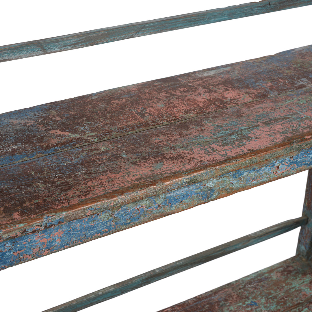 Shelf Detail From Antique Blue Slatted Teakwood Shelf From Rajasthan - Ca 1930 | Indigo Antiques