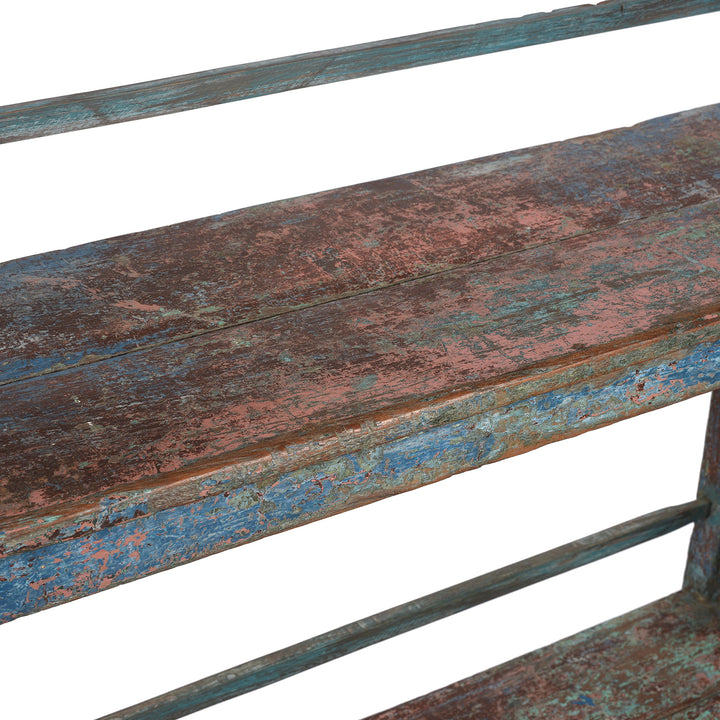 Shelf Detail From Antique Blue Slatted Teakwood Shelf From Rajasthan - Ca 1930 | Indigo Antiques