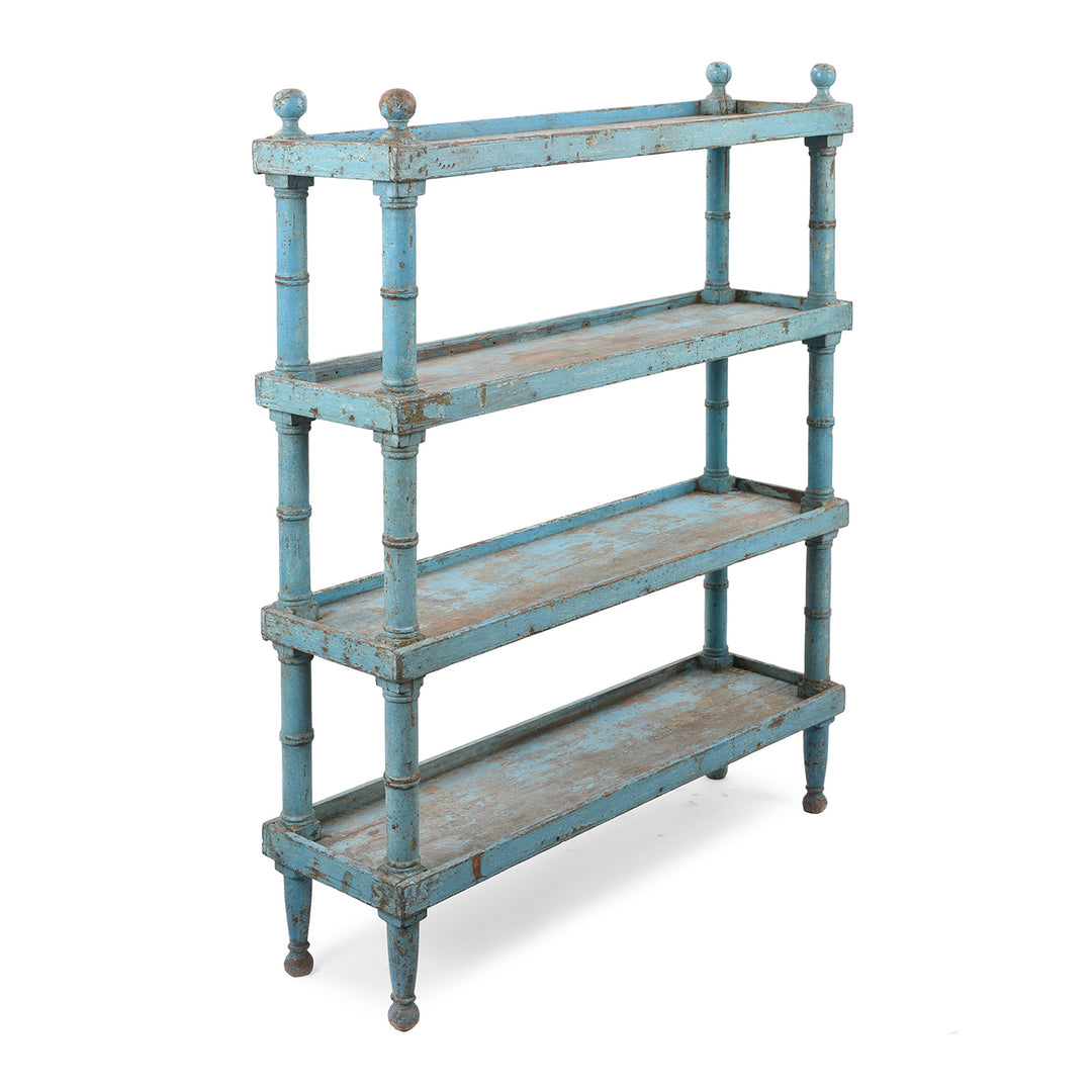 Vintage Blue Painted Indian Teak Shelf | Indigo Antiques