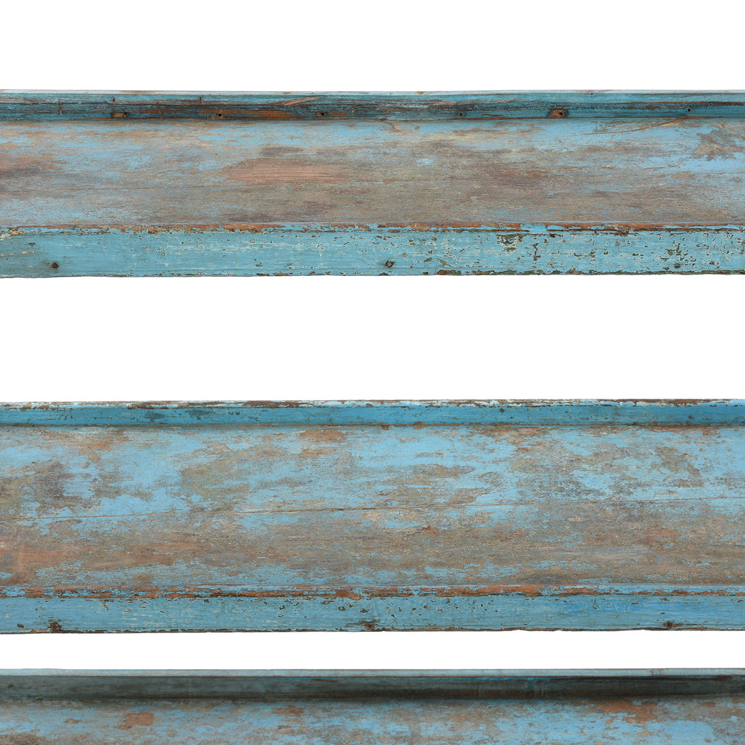 Detail From Vintage Blue Painted Indian Teak Shelf | Indigo Antiques
