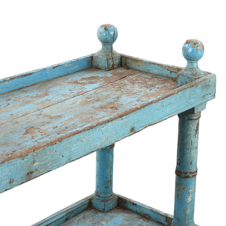Detail From Vintage Blue Painted Indian Teak Shelf | Indigo Antiques