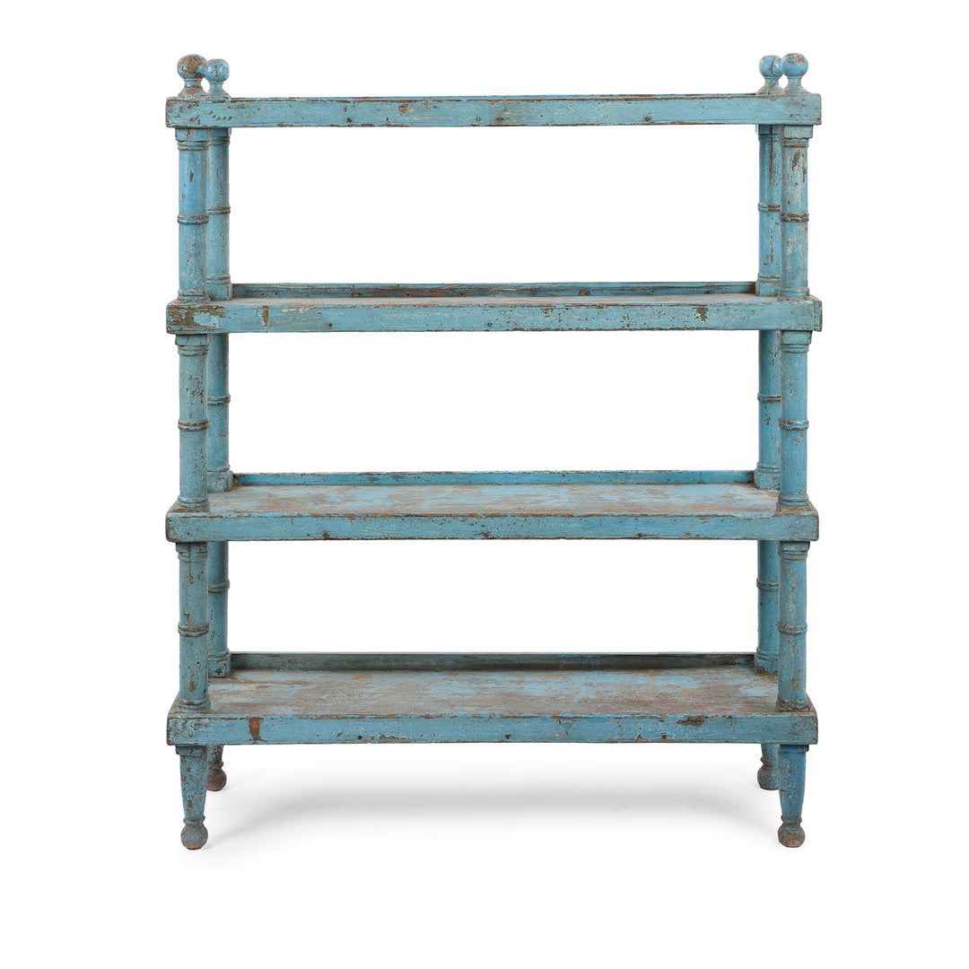 Vintage Blue Painted Indian Teak Shelf | Indigo Antiques