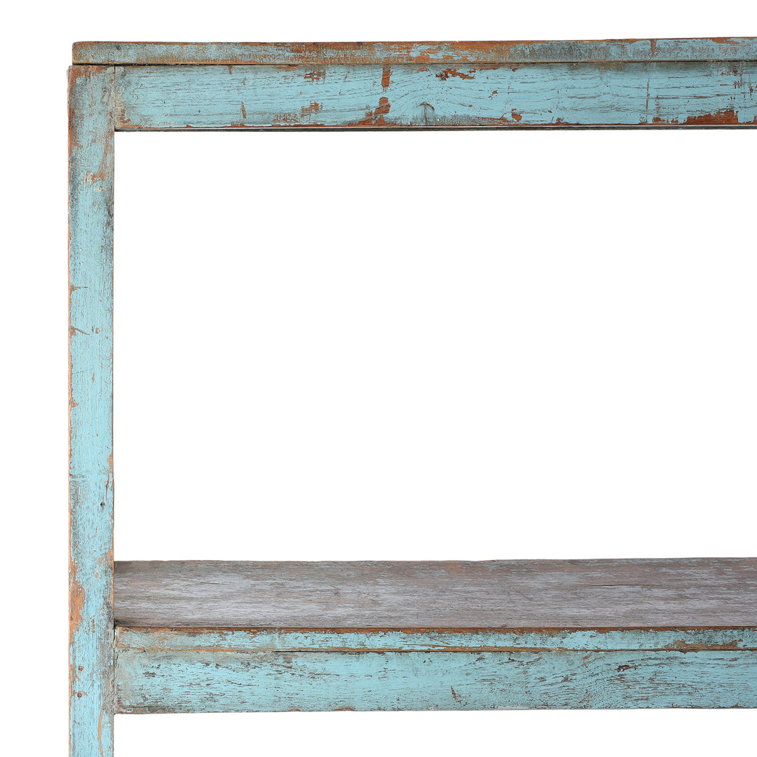 Detail From Vintage Blue Painted Indian Teak Shelf  | Indigo Antiques