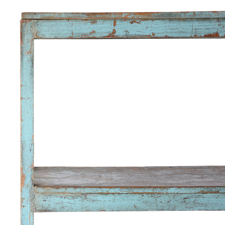 Detail From Vintage Blue Painted Indian Teak Shelf  | Indigo Antiques