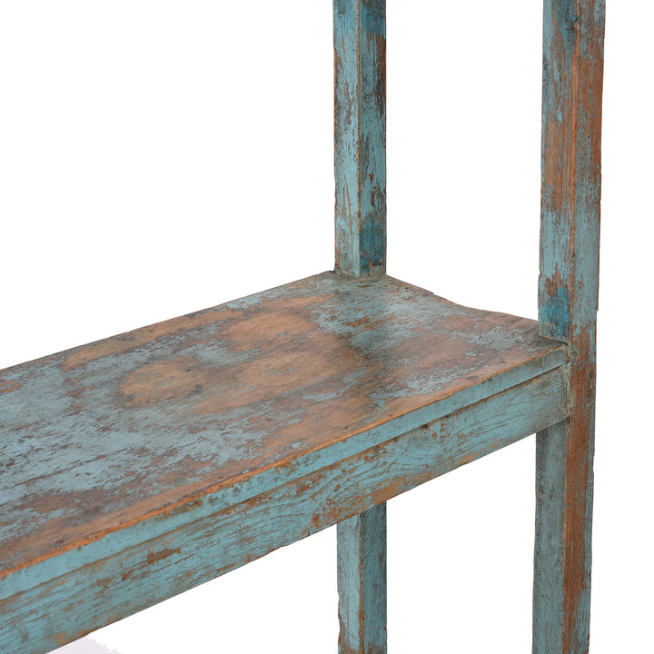Shelf Detail From Vintage Blue Painted Indian Teak Shelf  | Indigo Antiques