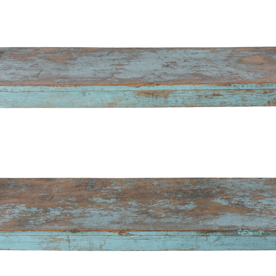 Shelf Detail From Vintage Blue Painted Indian Teak Shelf  | Indigo Antiques