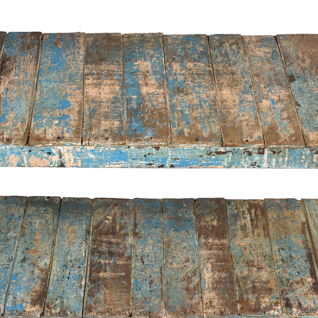 Shelf Detail From Vintage Blue Painted Teak Slatted Shelf From Gujarat | Indigo Antiques