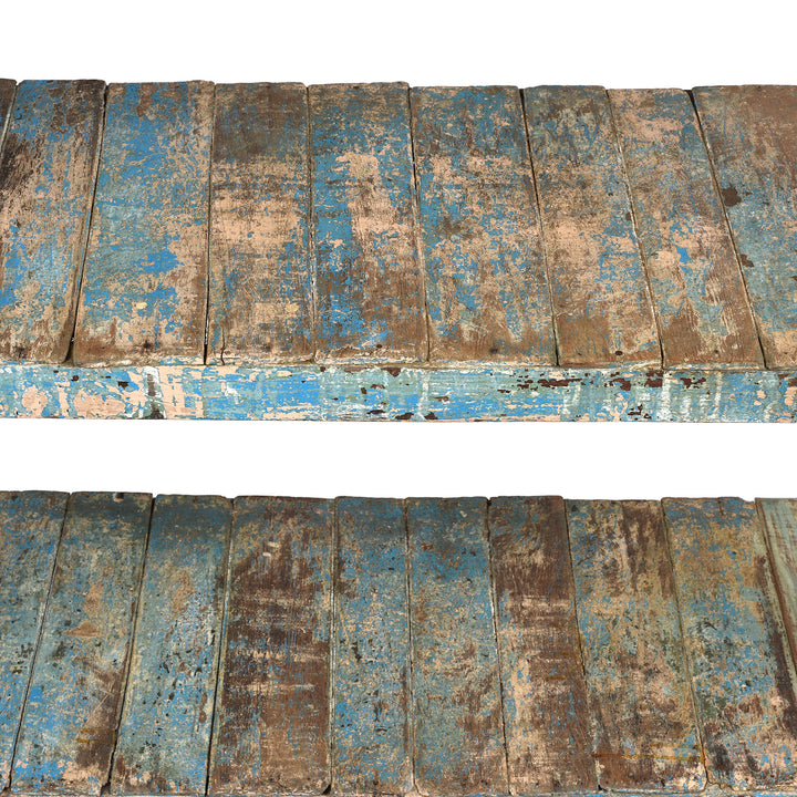 Shelf Detail From Vintage Blue Painted Teak Slatted Shelf From Gujarat | Indigo Antiques