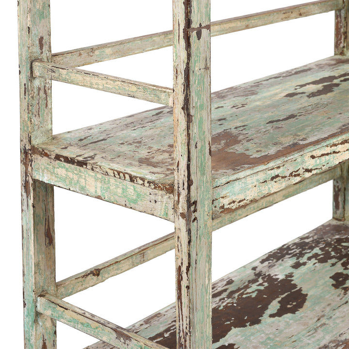 Framework Detail From Antique Vintage Green Painted Indian Teak Shelf - Ca 1930 | Indigo Antiques