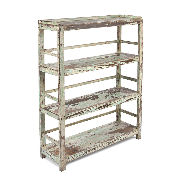 Antique Vintage Green Painted Indian Teak Shelf - Ca 1930 | Indigo Antiques