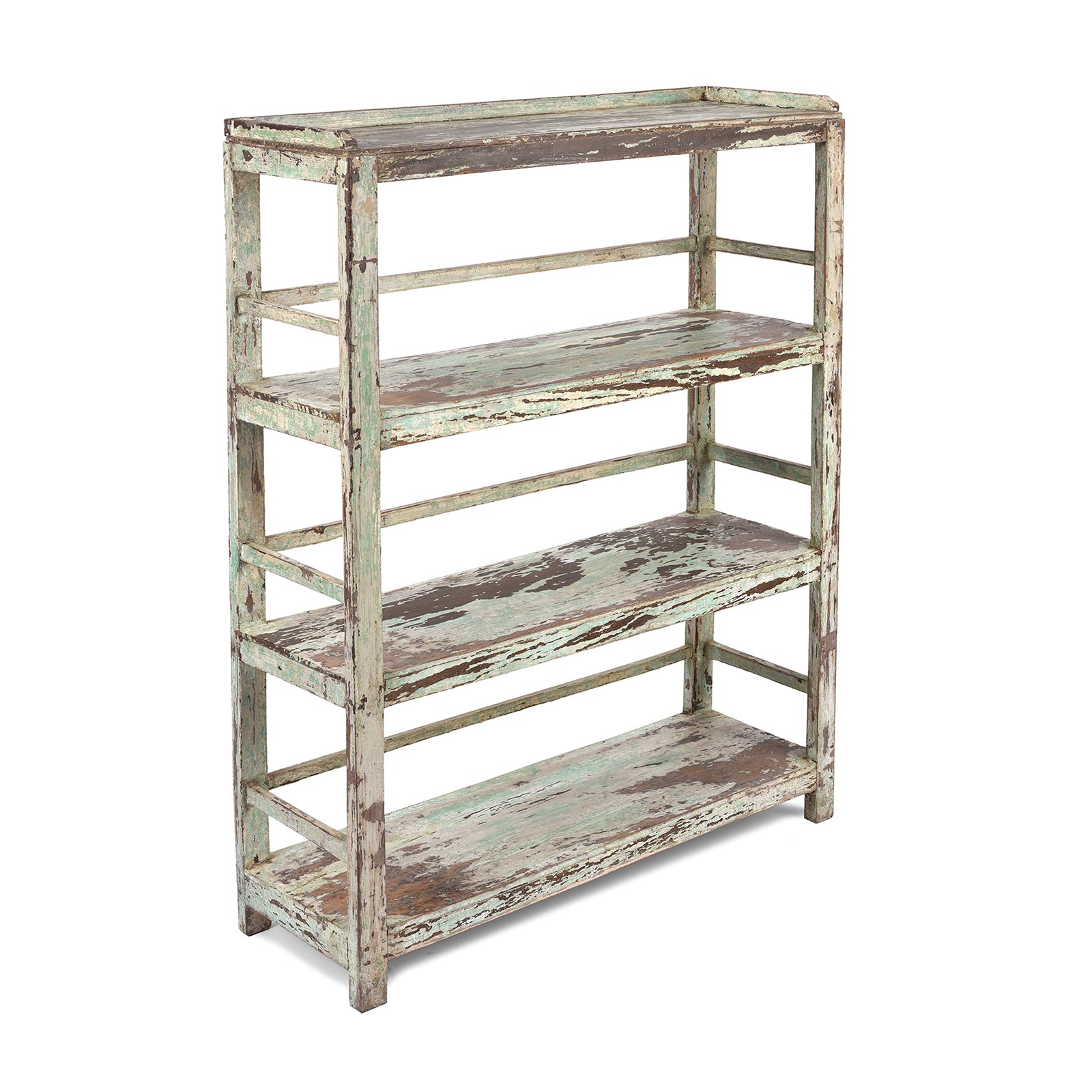 Antique Vintage Green Painted Indian Teak Shelf - Ca 1930 | Indigo Antiques