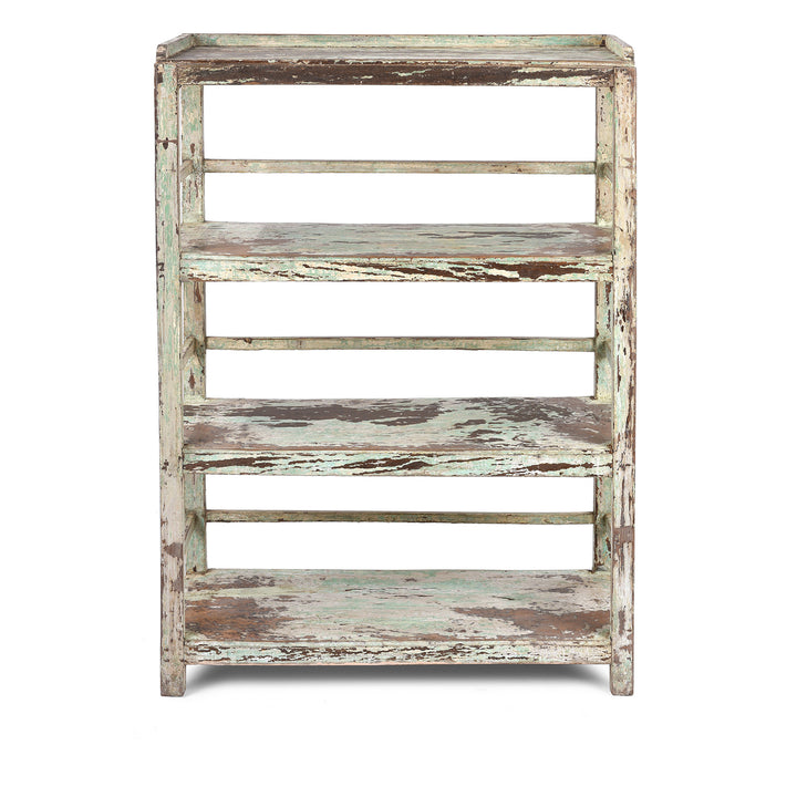 Antique Vintage Green Painted Indian Teak Shelf - Ca 1930 | Indigo Antiques