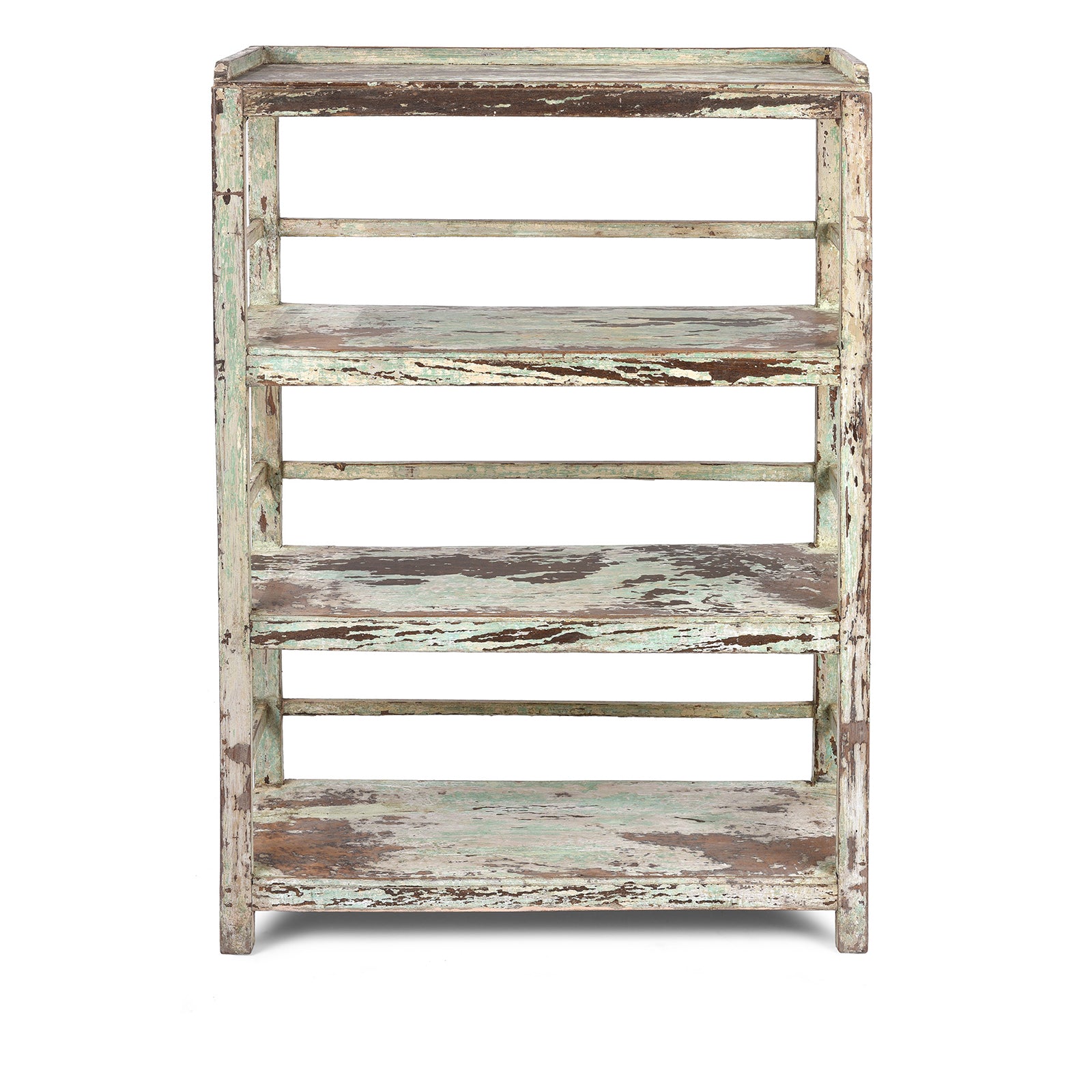 Antique Vintage Green Painted Indian Teak Shelf - Ca 1930 | Indigo Antiques