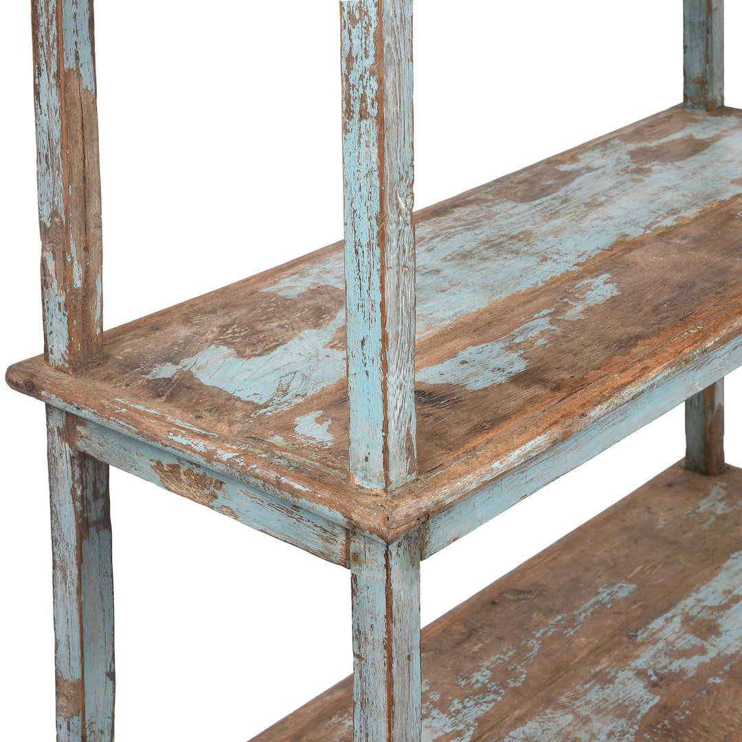 Frame Detail From Vintage Blue Painted Indian Teak Shelf From Gujarat - Ca 1930 | Indigo Antiques
