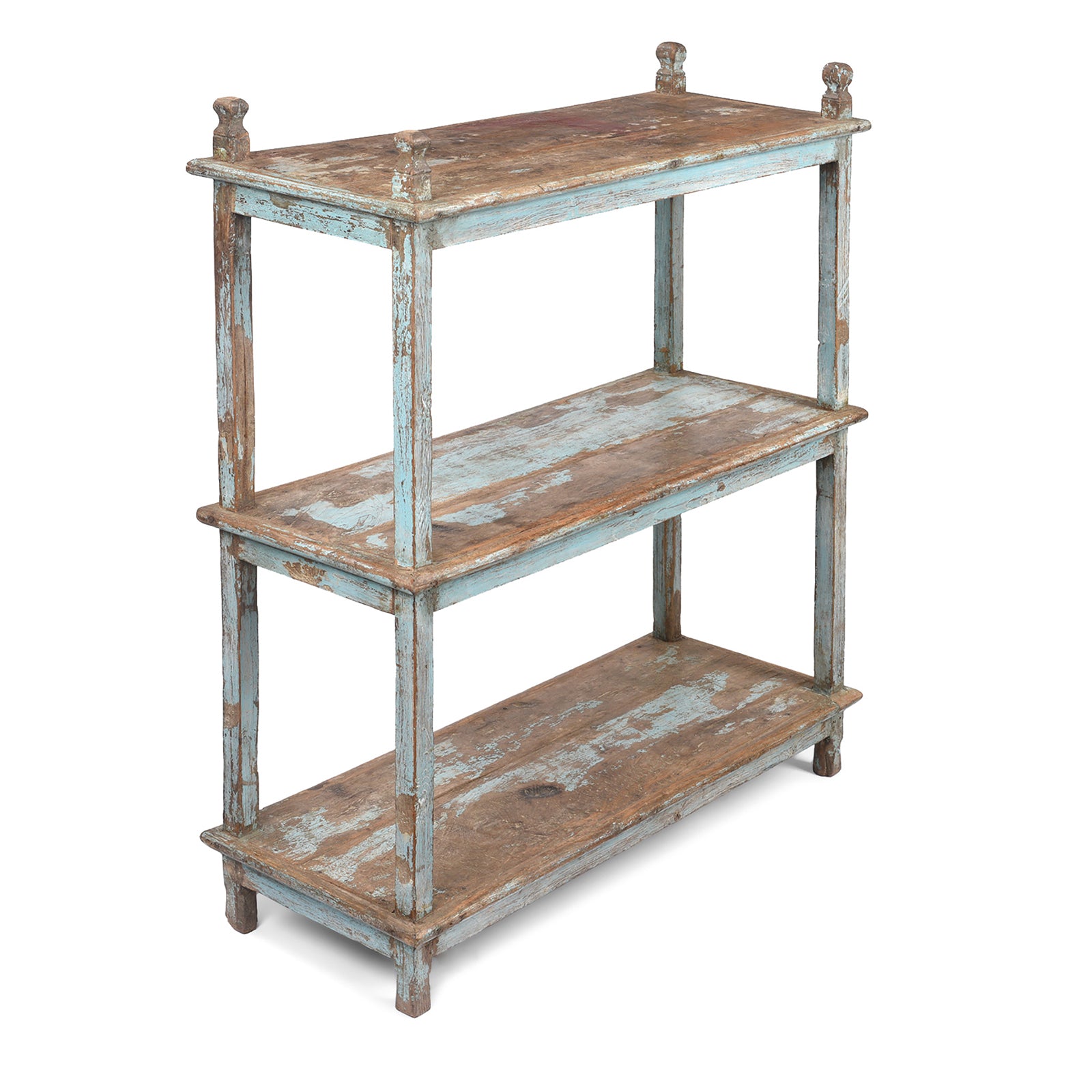 Vintage Blue Painted Indian Teak Shelf From Gujarat - Ca 1930 | Indigo Antiques