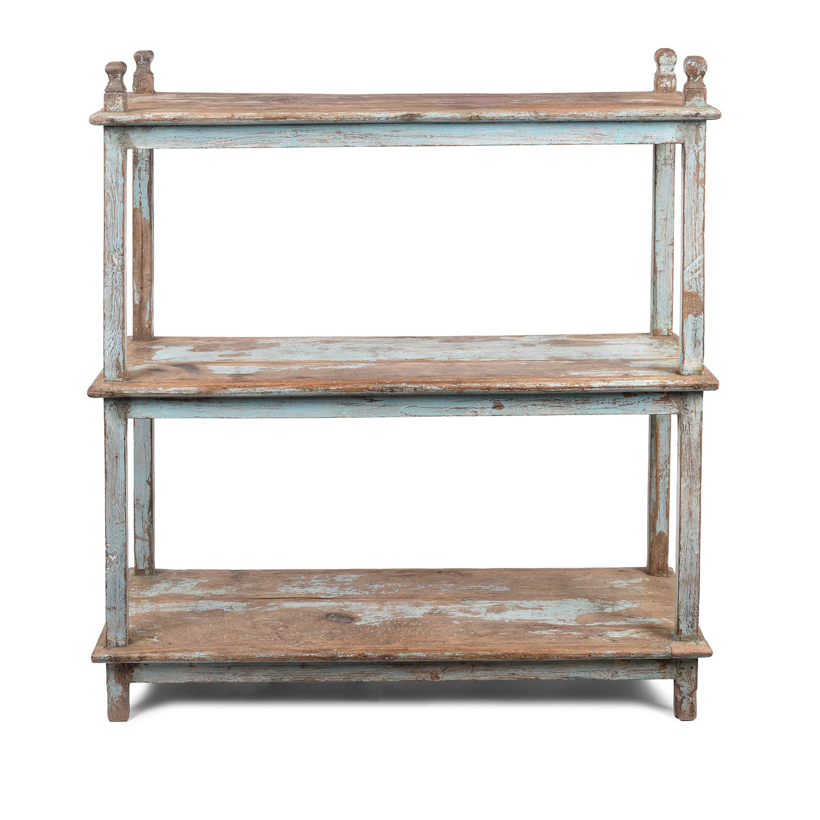Vintage Blue Painted Indian Teak Shelf From Gujarat - Ca 1930 | Indigo Antiques