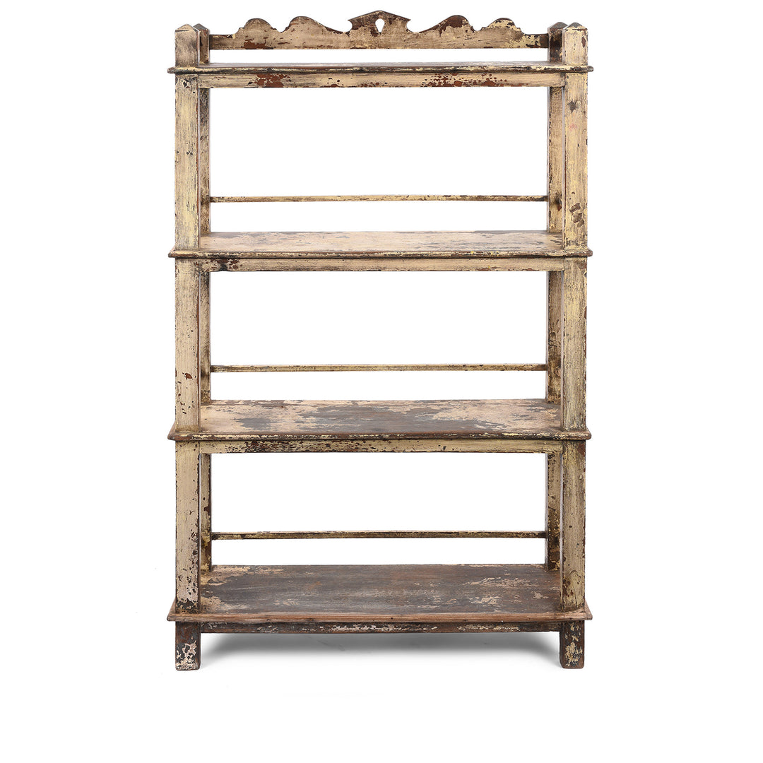 Vintage Cream Painted Teak Shelf From Gujarat | Indigo Antiques