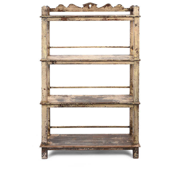 Vintage Cream Painted Teak Shelf From Gujarat | Indigo Antiques