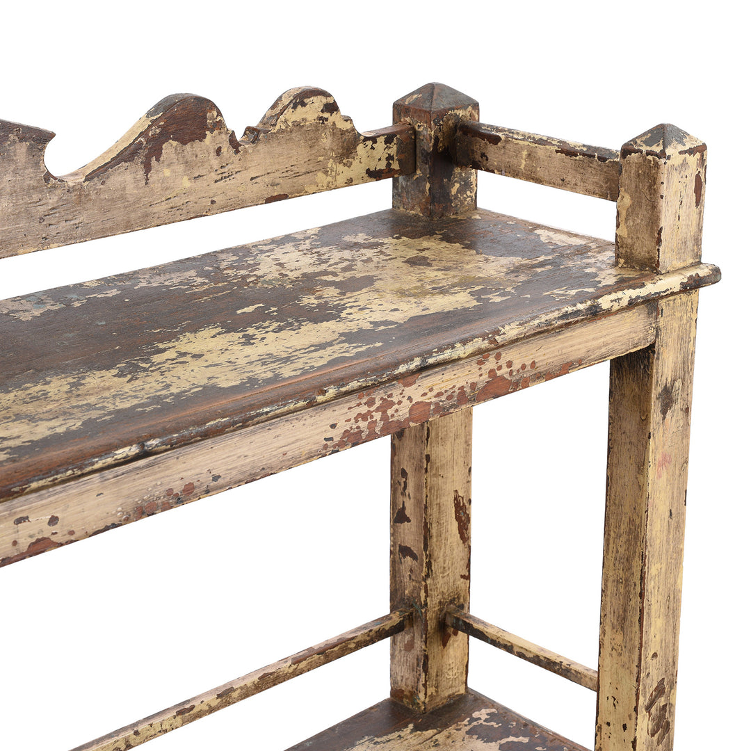 Detail From Vintage Cream Painted Teak Shelf From Gujarat | Indigo Antiques