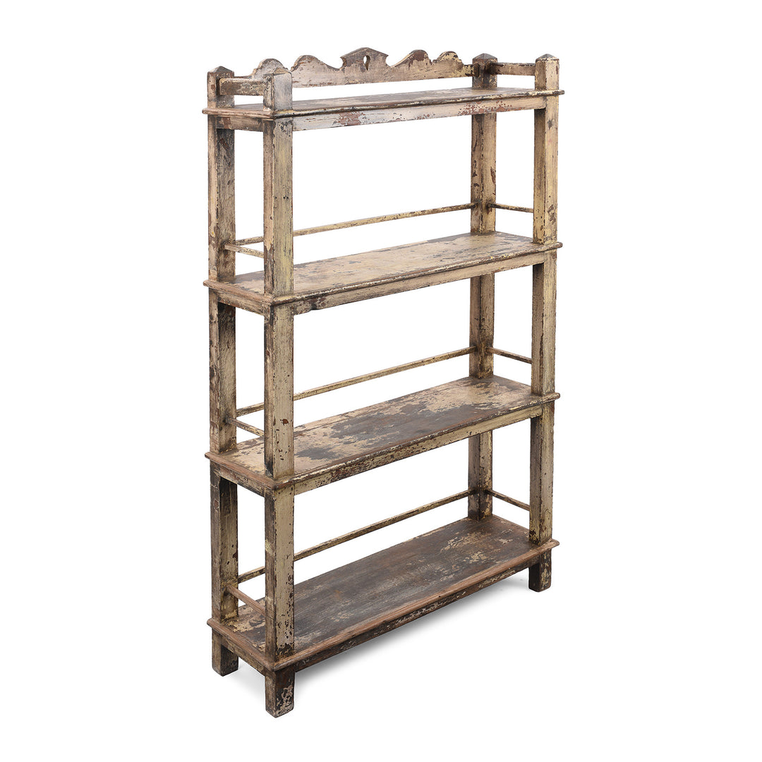 Vintage Cream Painted Teak Shelf From Gujarat | Indigo Antiques