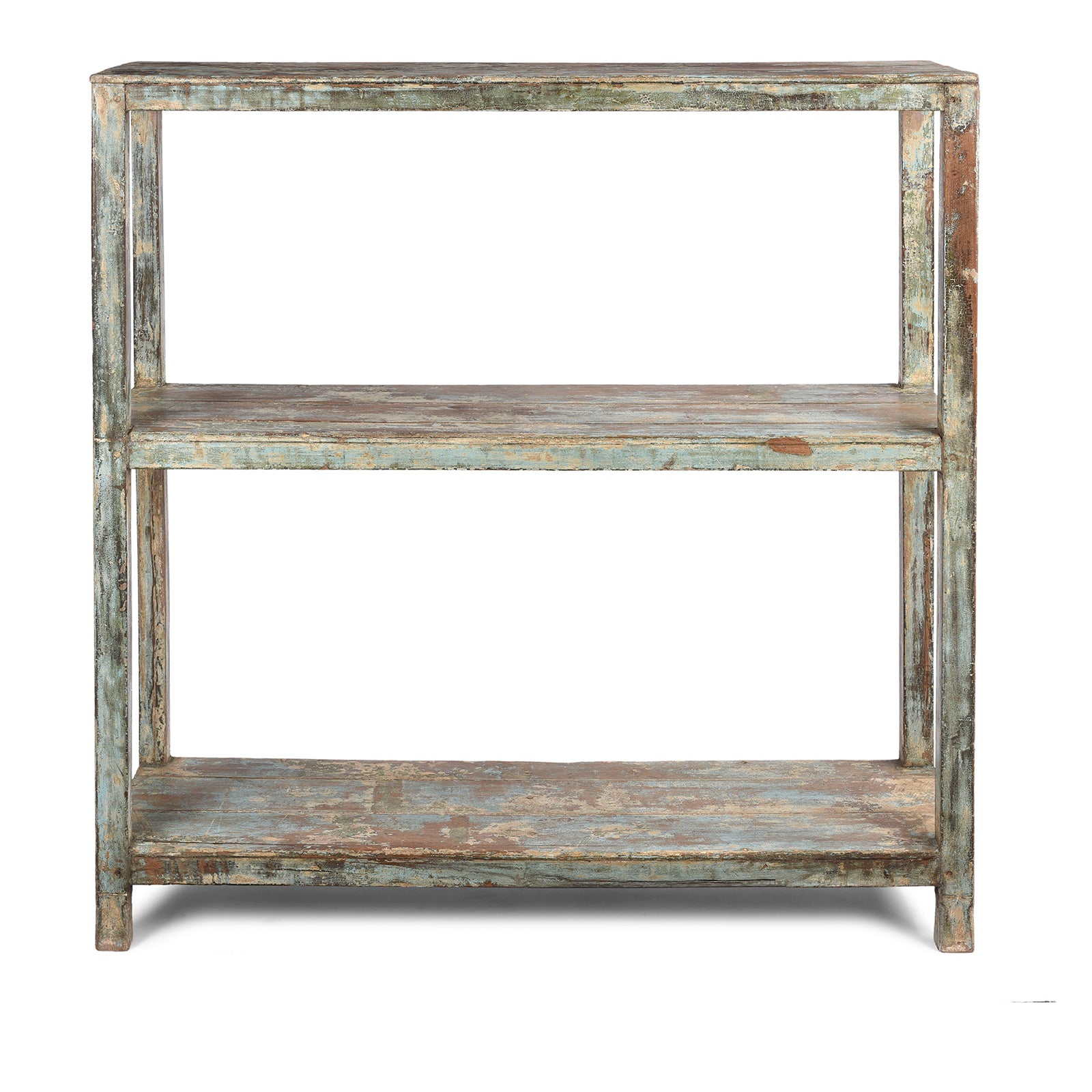 Vintage Green Painted Indian Teak Shelf - Ca 1930 | Indigo Antiques