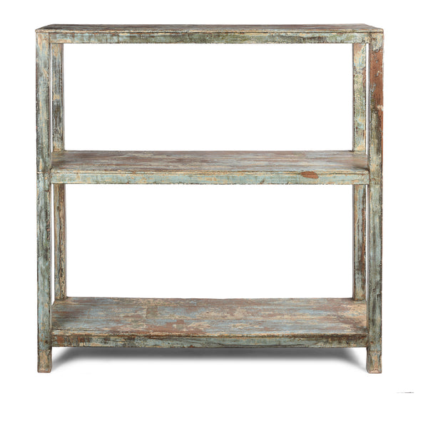 Vintage Green Painted Indian Teak Shelf - Ca 1930