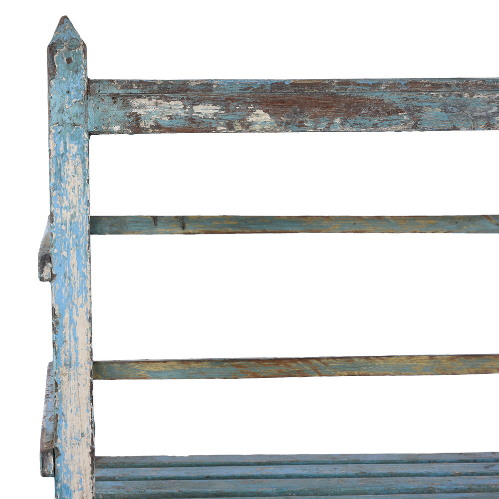 Corner Detail From Vintage Indian Slatted Blue Shelf From Gujarat| Indigo Antiques
