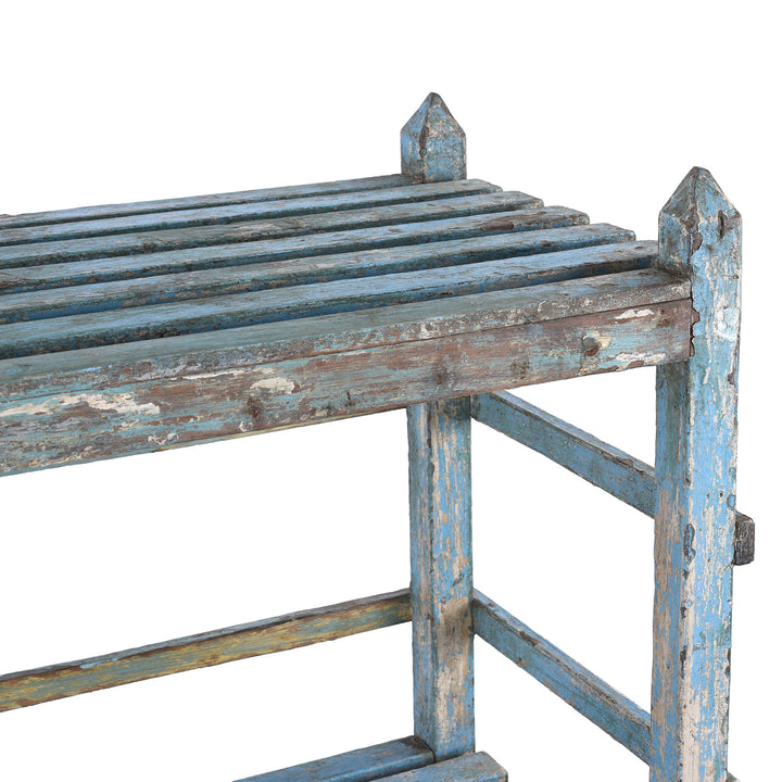 Top Shelf Detail From Vintage Indian Slatted Blue Shelf From Gujarat| Indigo Antiques