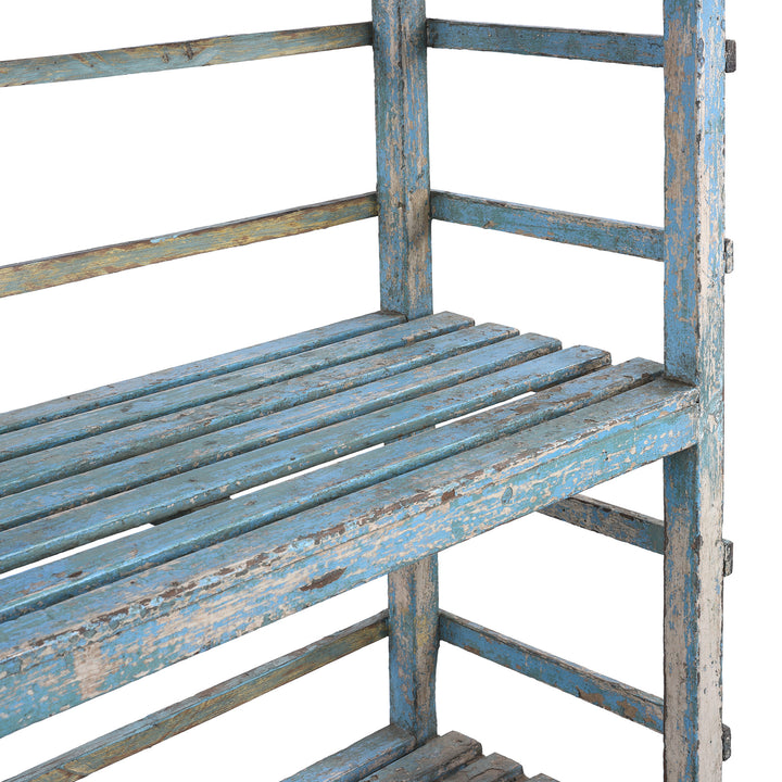 Depth Detail From Vintage Indian Slatted Blue Shelf From Gujarat| Indigo Antiques
