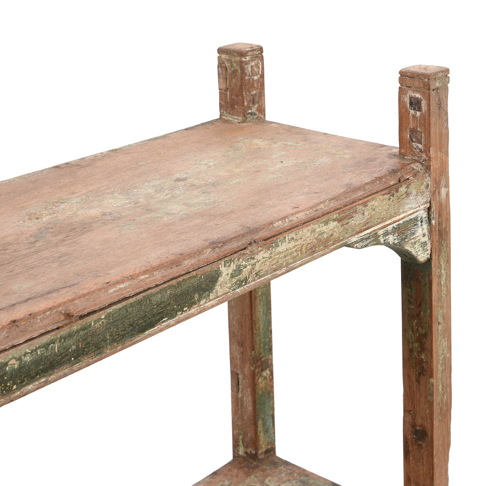 Detail From Vintage Green / Cream Painted Teak Shelf From Gujarat | Indigo Antiques